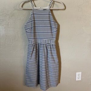 Blue and white striped halter dress